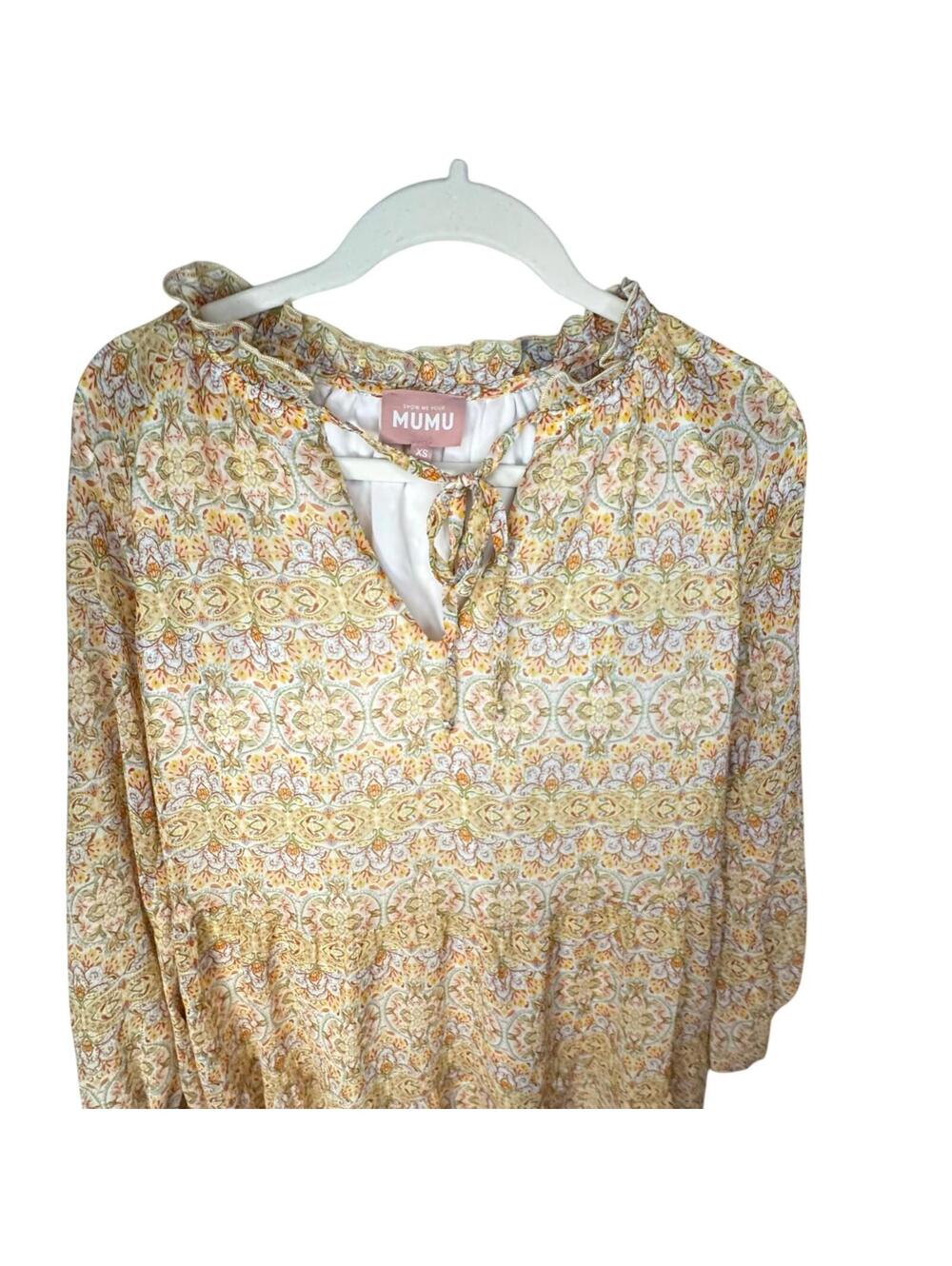 Show Me Your Mumu Birdie Mini Dress XS Cream Floral Boho Tiered - Picture 3 of 6